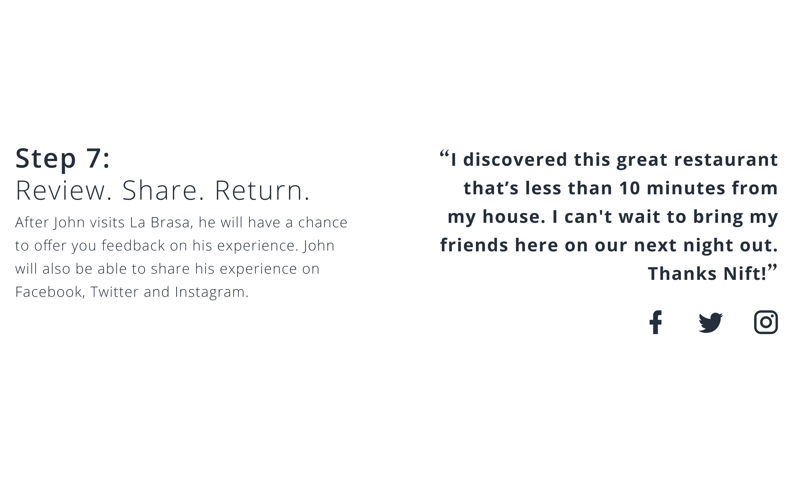 Redeem, review, share, returns